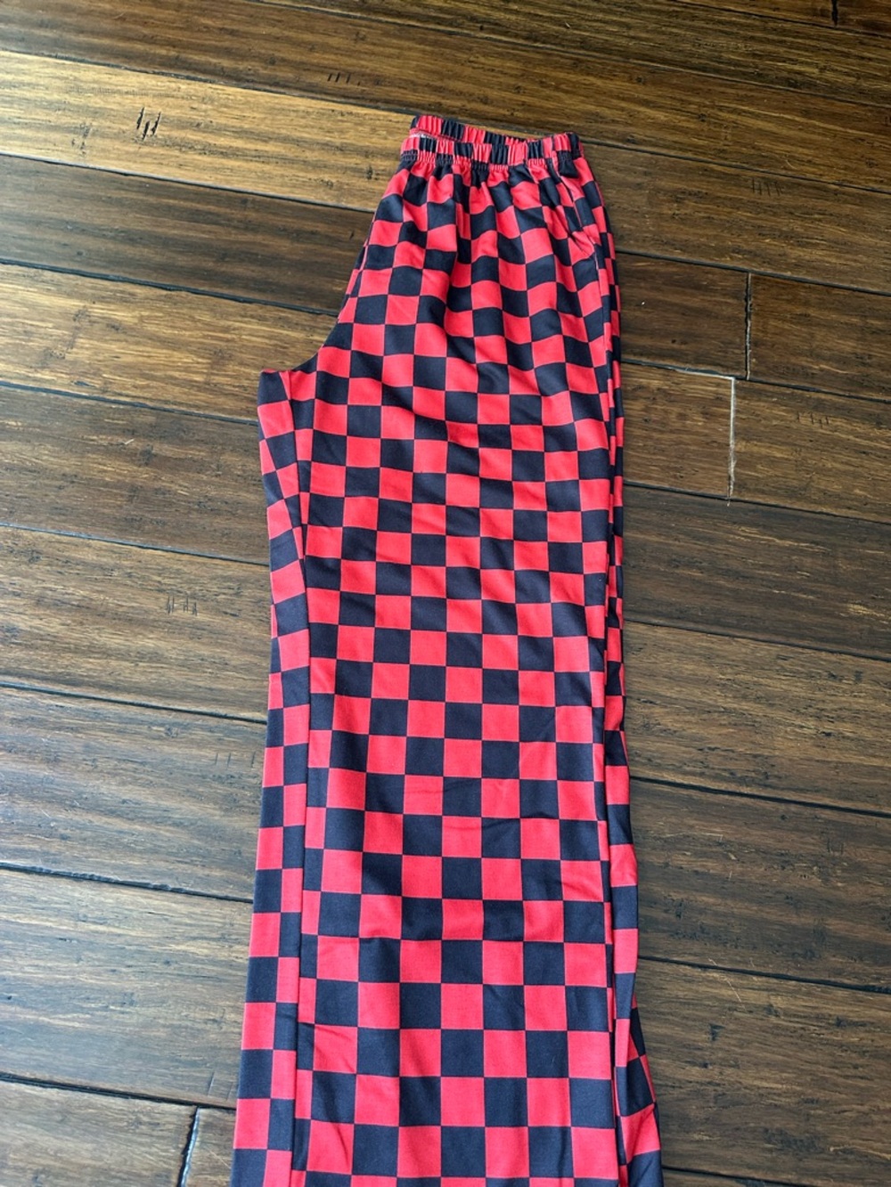 SHEIN Red and Black Wide Leg Checkerboard Pants